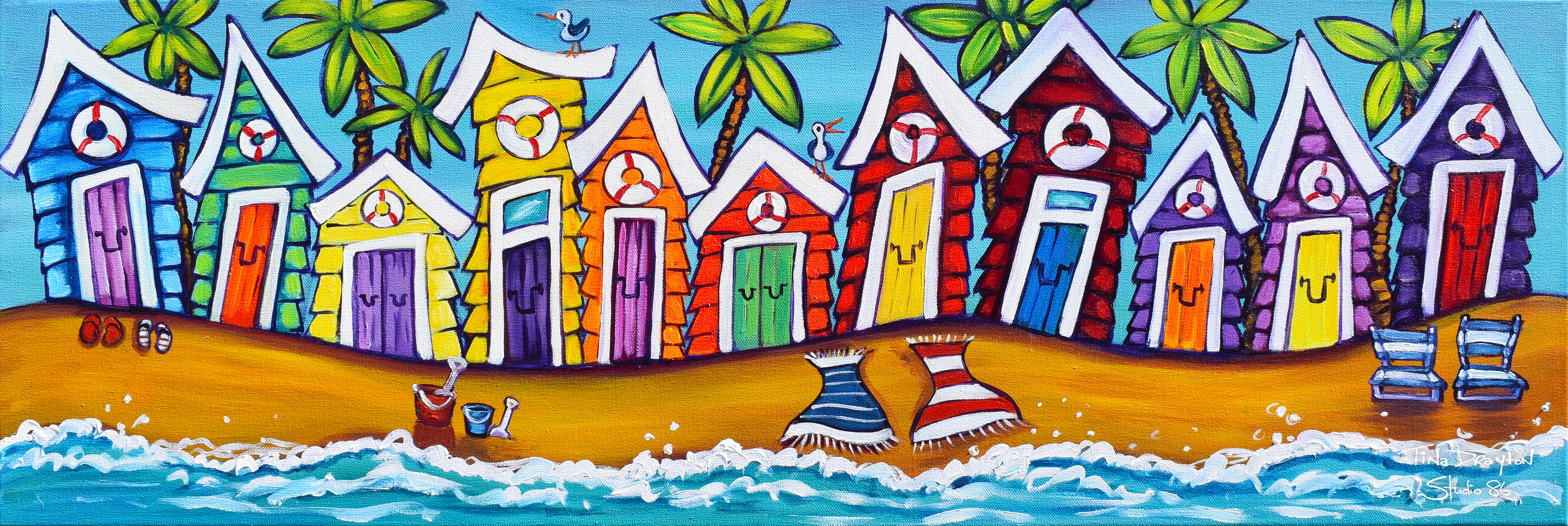 Beach Huts Original Painting