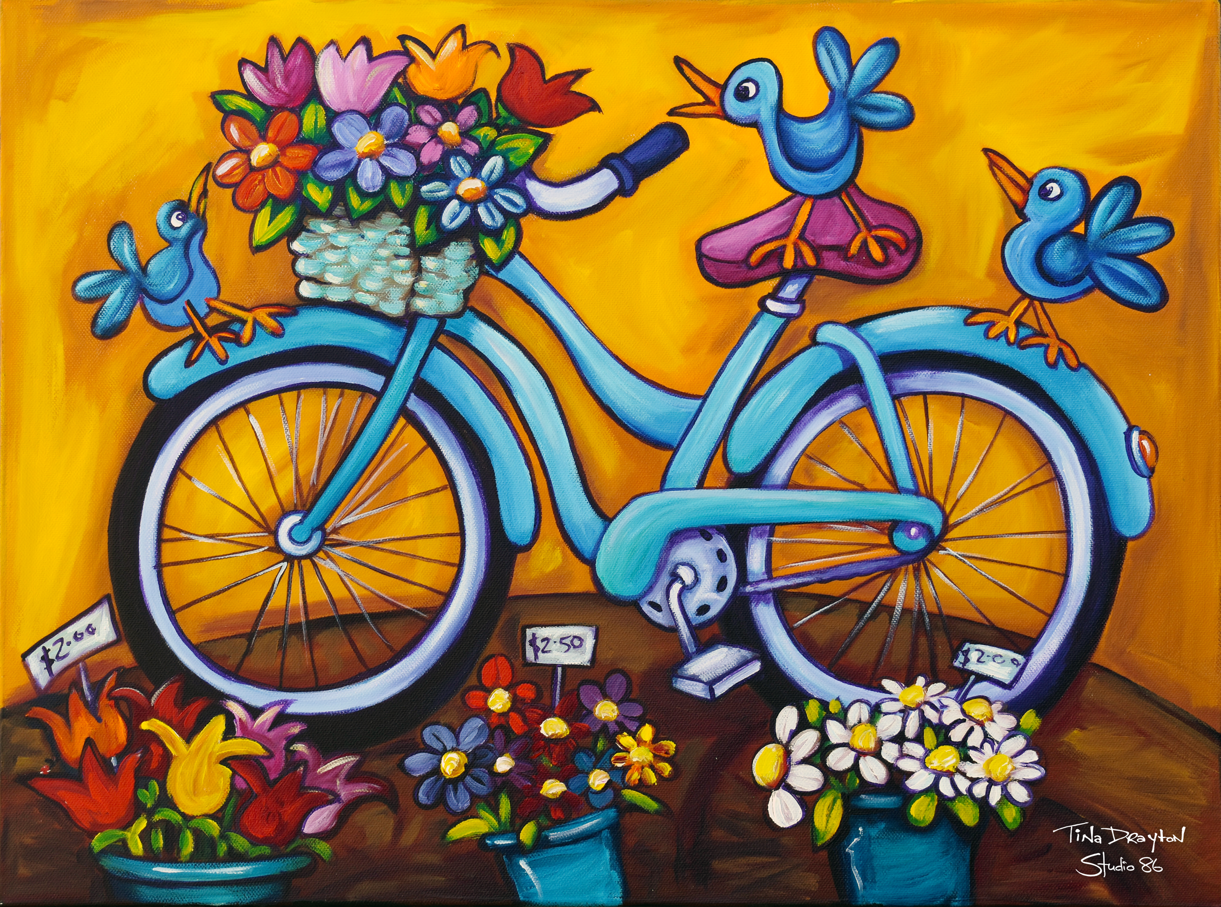 Bouquets, Birds and Bike Block Print