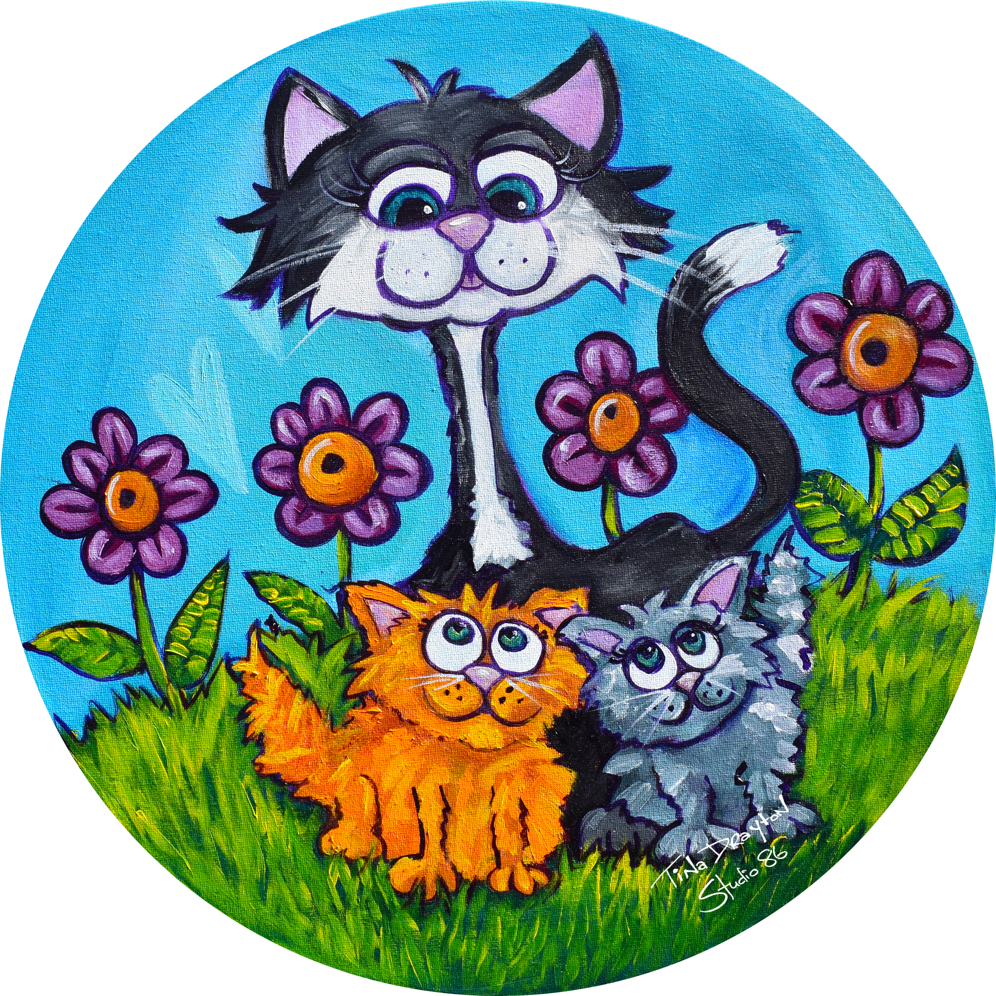 Momma Cat & kittens Original Painting