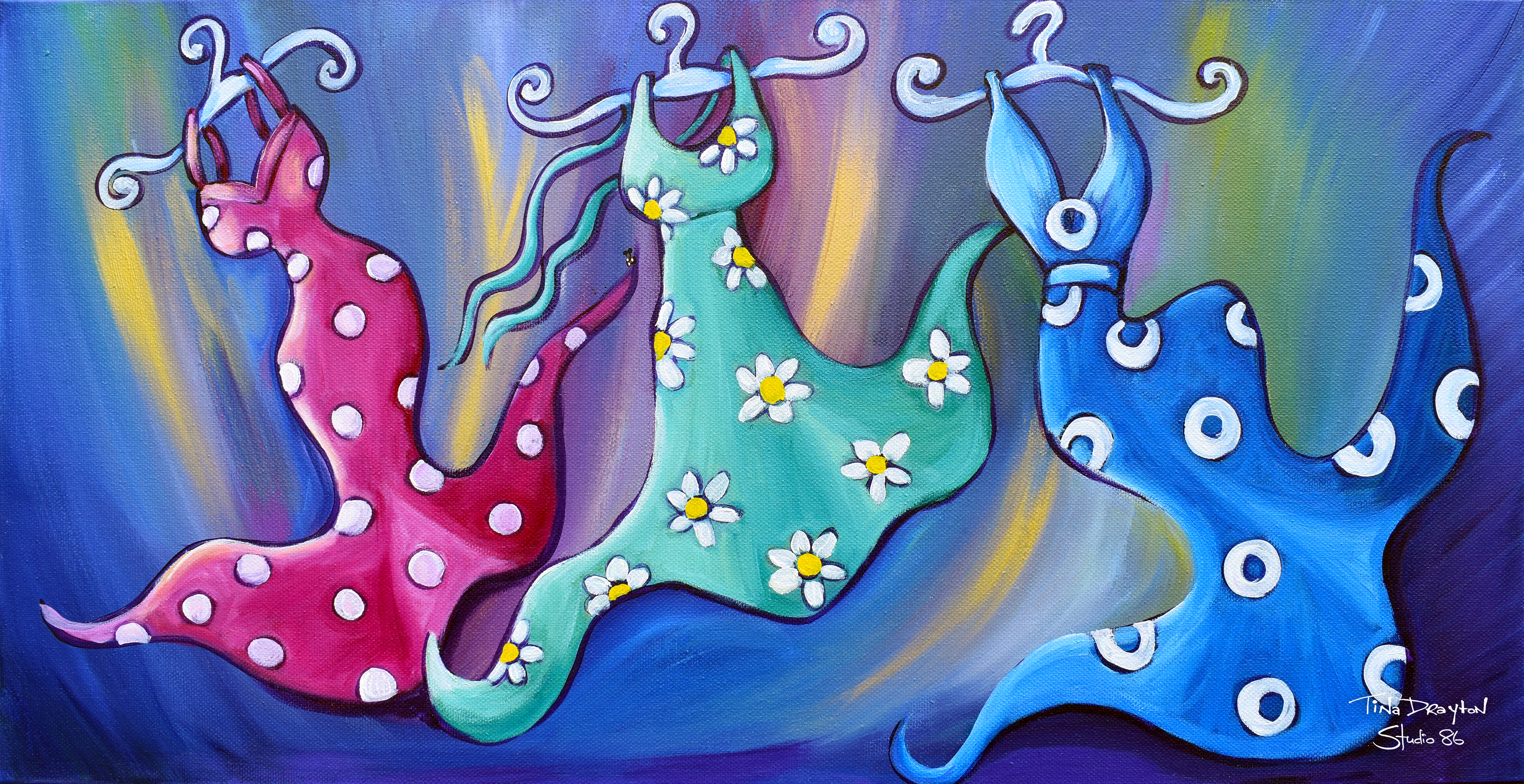 'Dresses dancing on the line' Original Painting