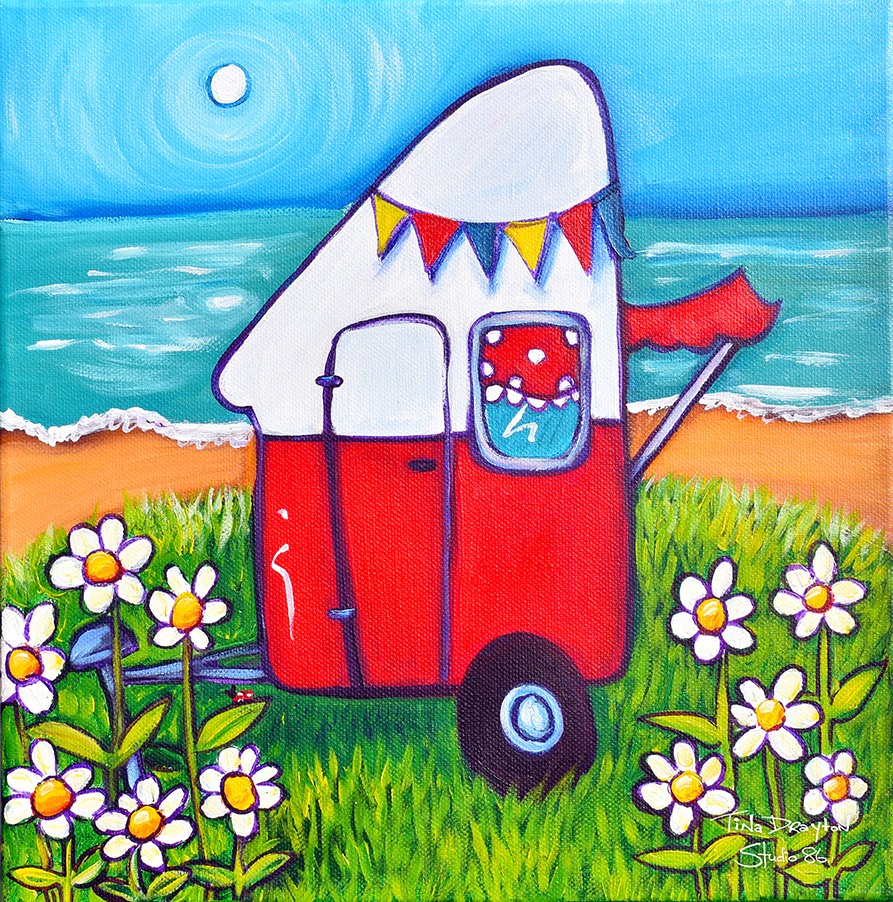 Caravan with Bunting Block Print