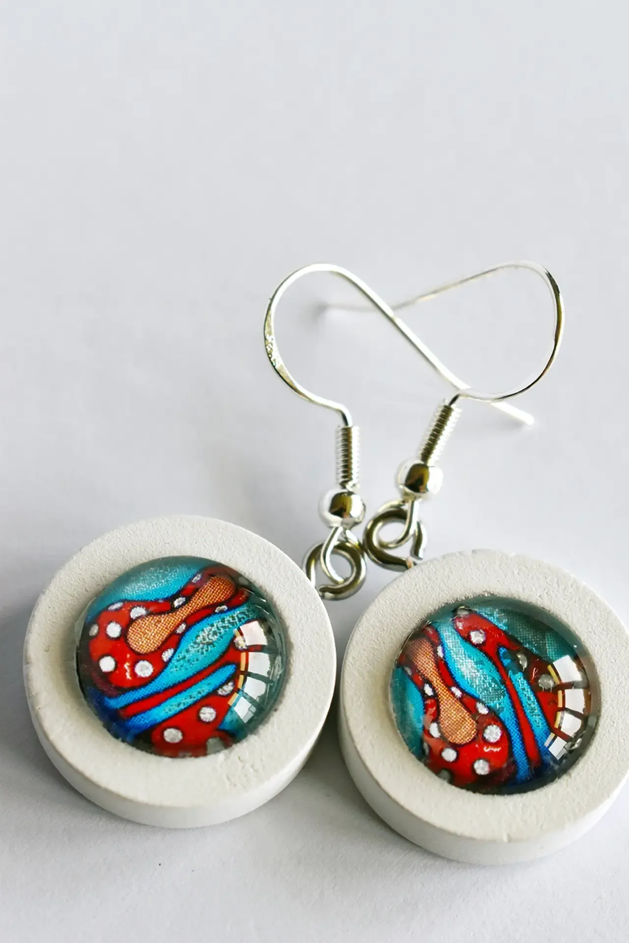 White Polka Dot Heel Earrings