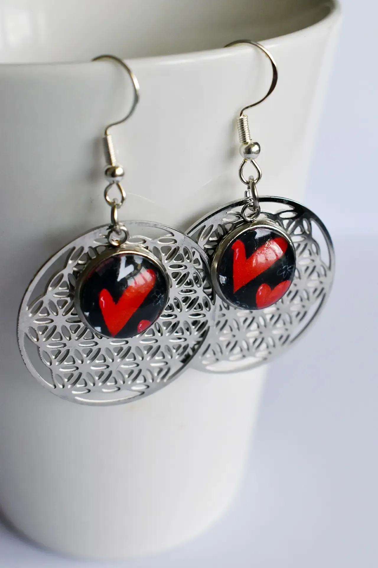 Disc Love Heart Earrings.