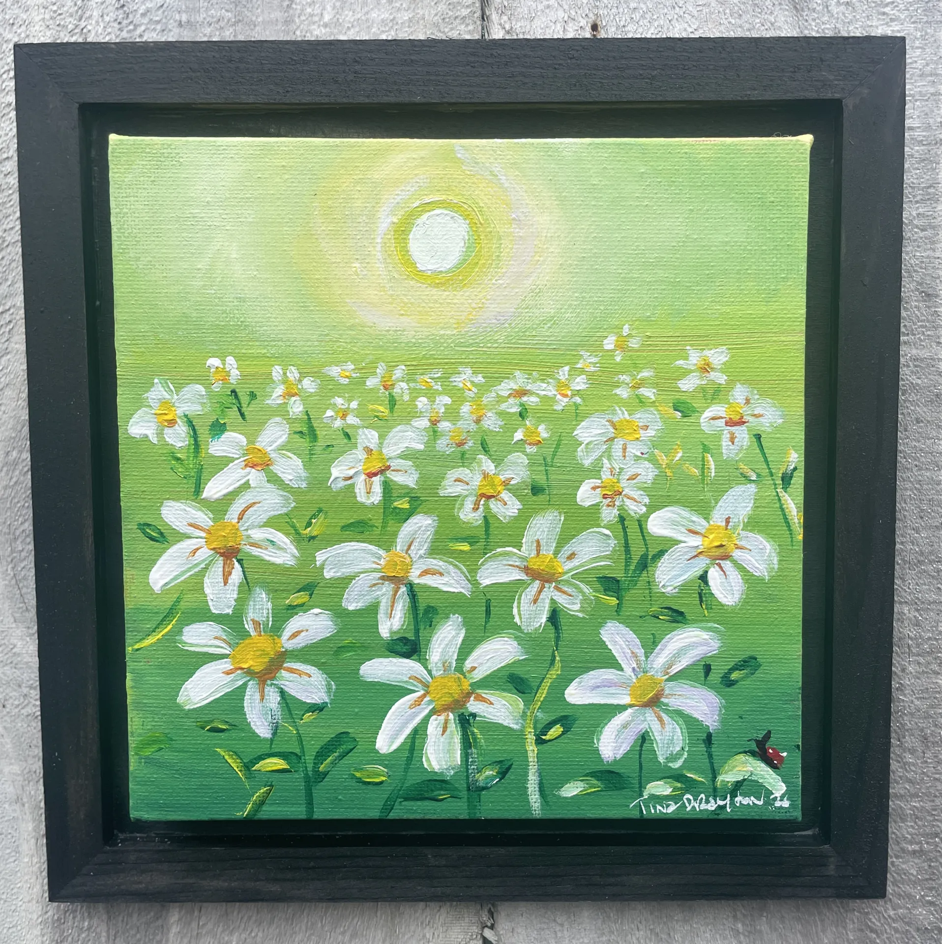 Mini Flower series Lime green Daisies Original Painting