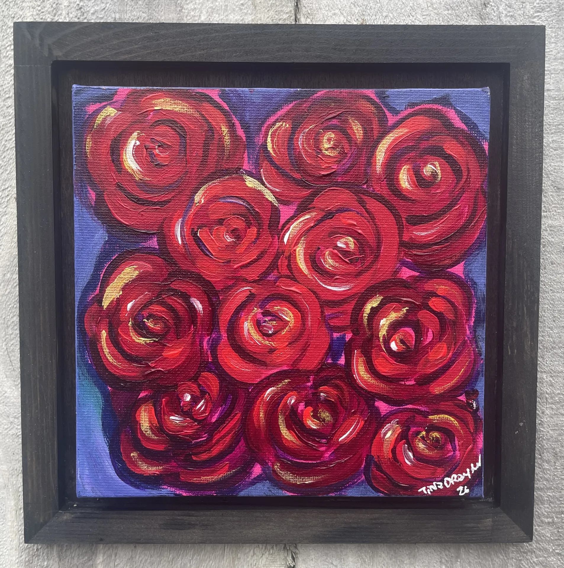Mini Flower series Red Roses Original Painting