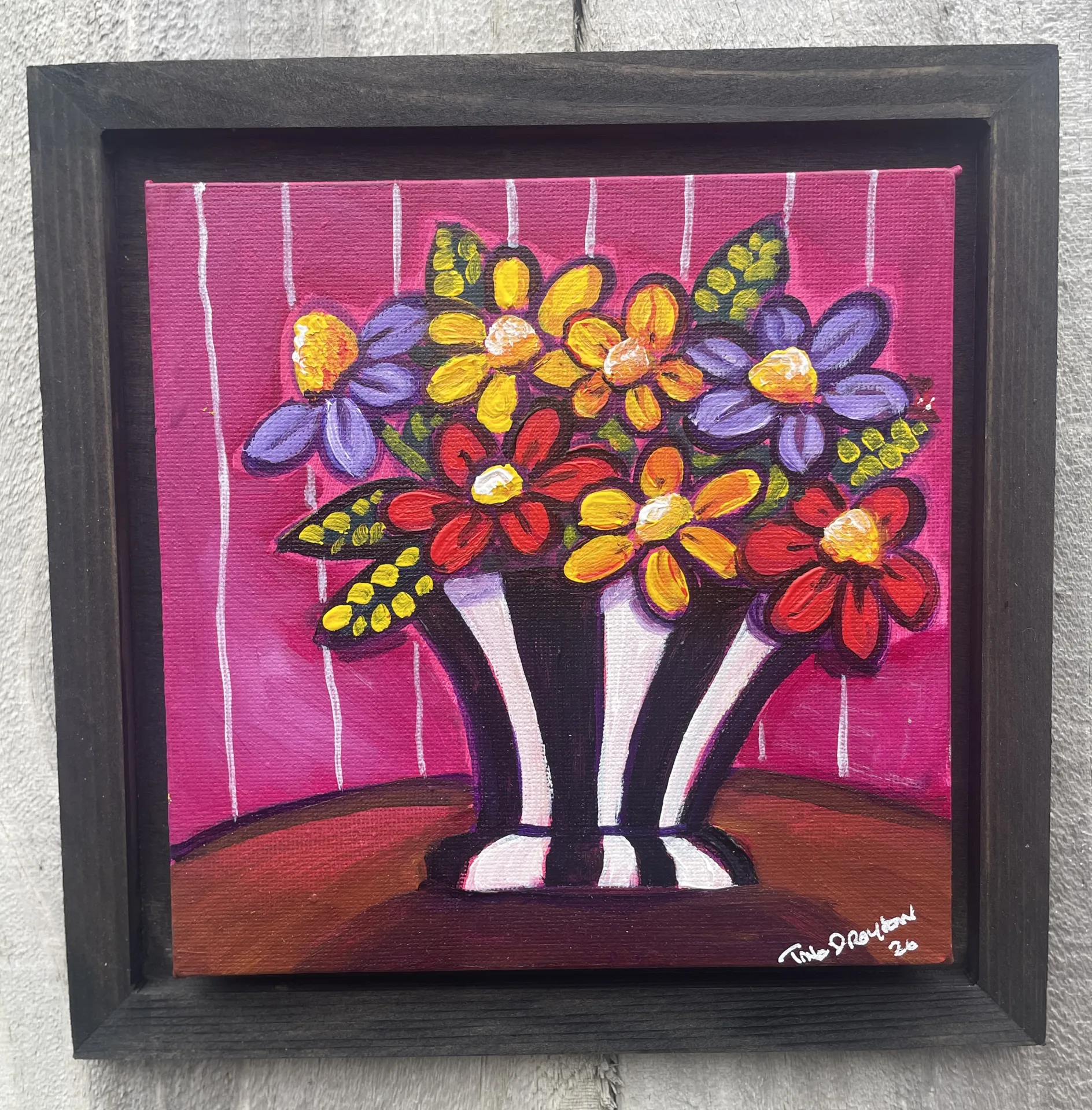 Mini flower Series Strped Vase Original Painting