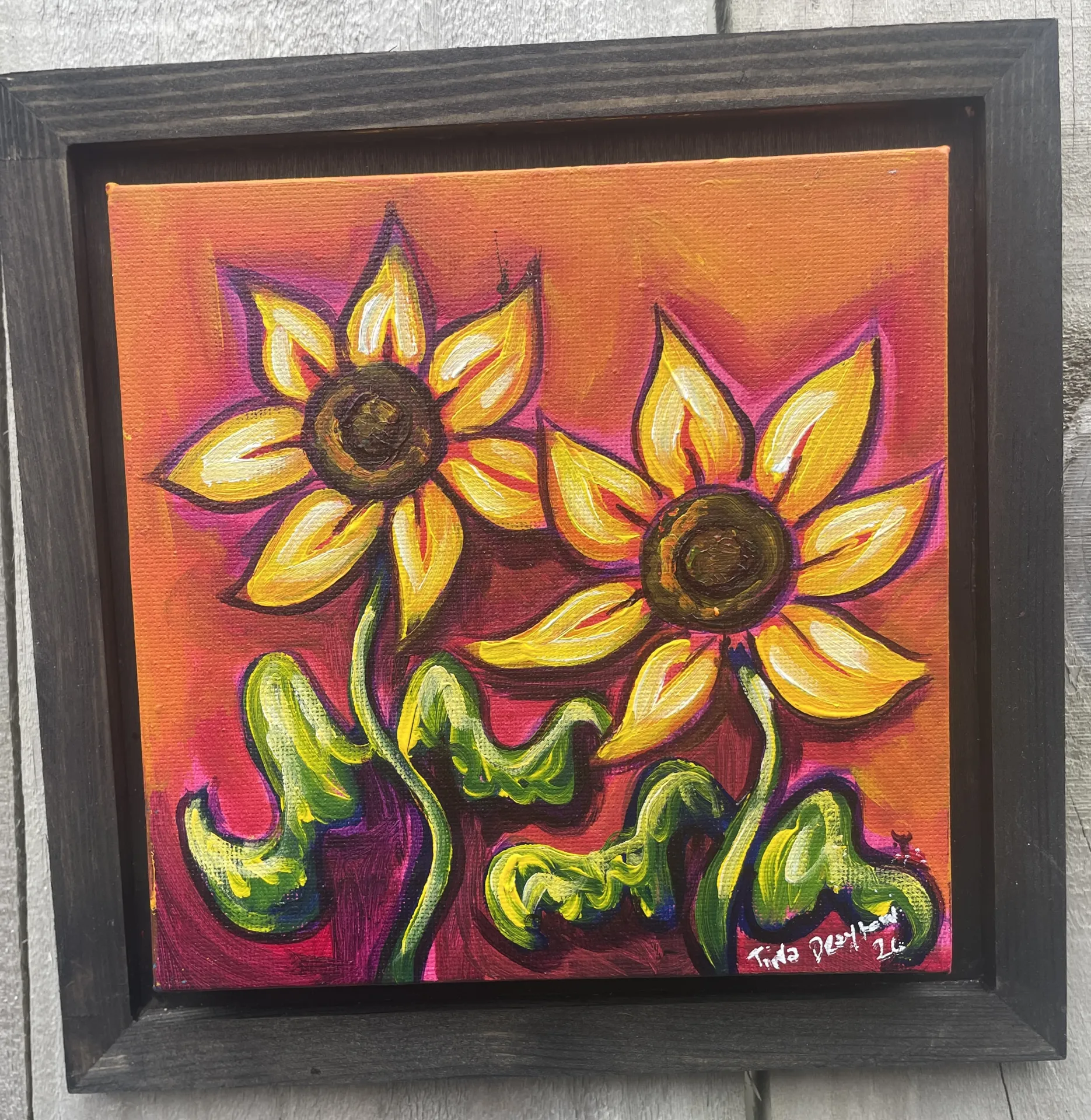 Mini Flower Series Sunflowers in Sunset Original Painting