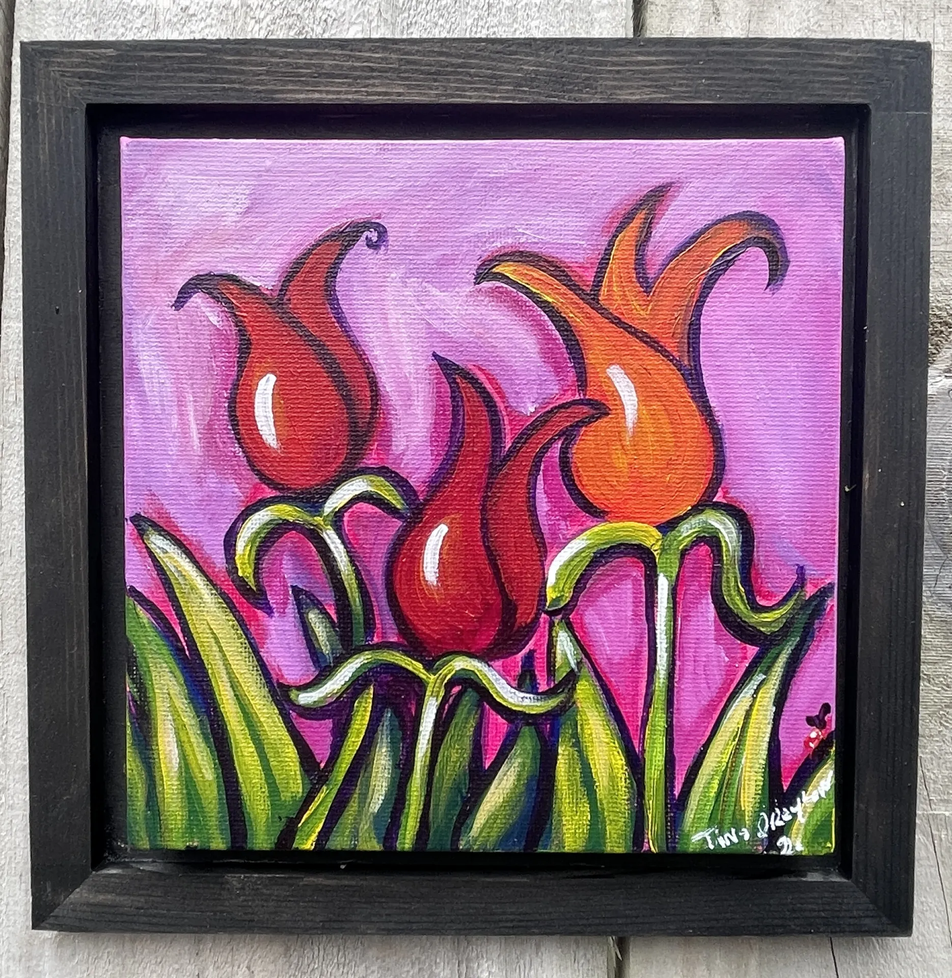 Mini Flower Series Tulip pink Original painting