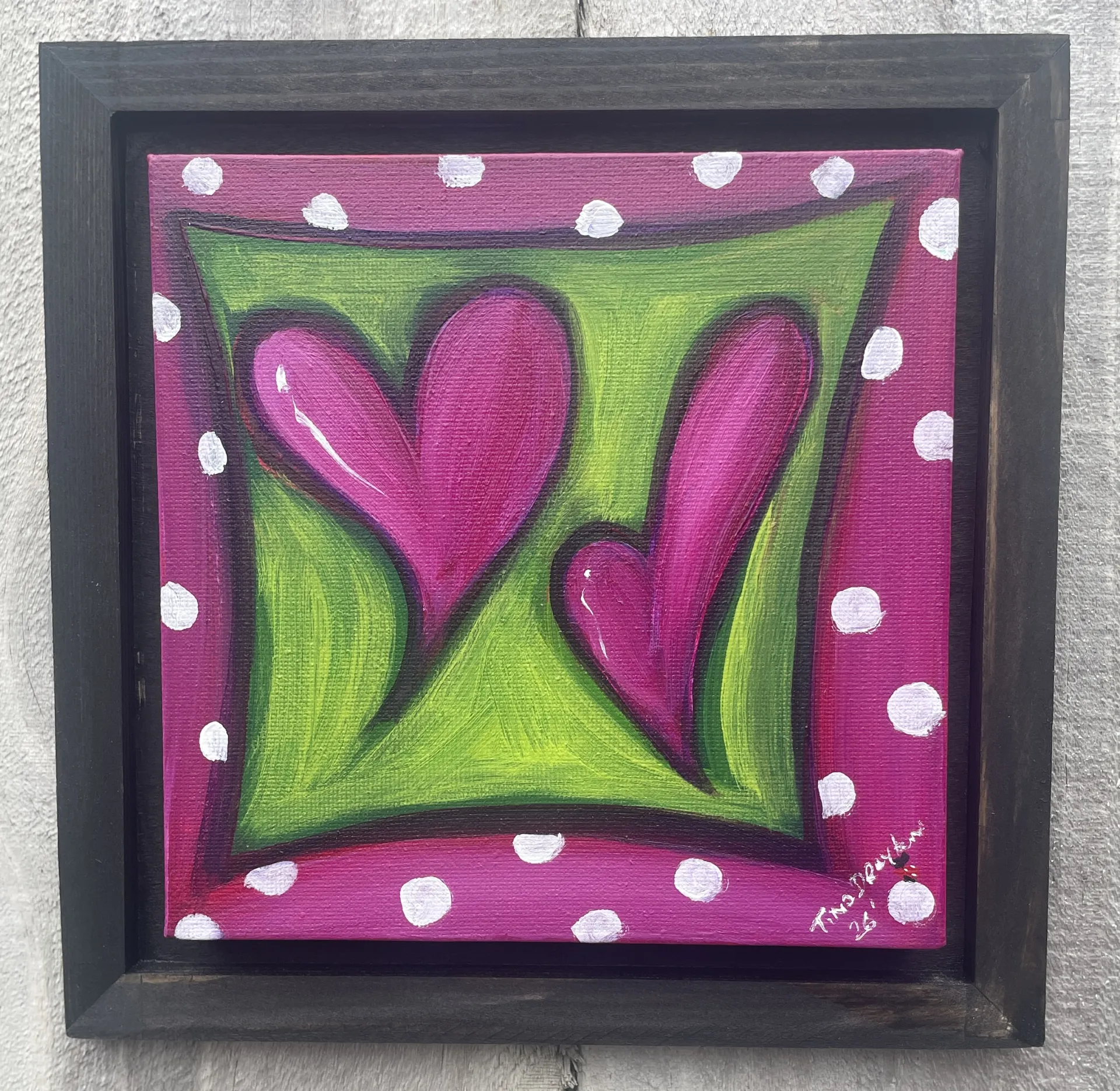Mini Heart series Polka Pink Original Painting