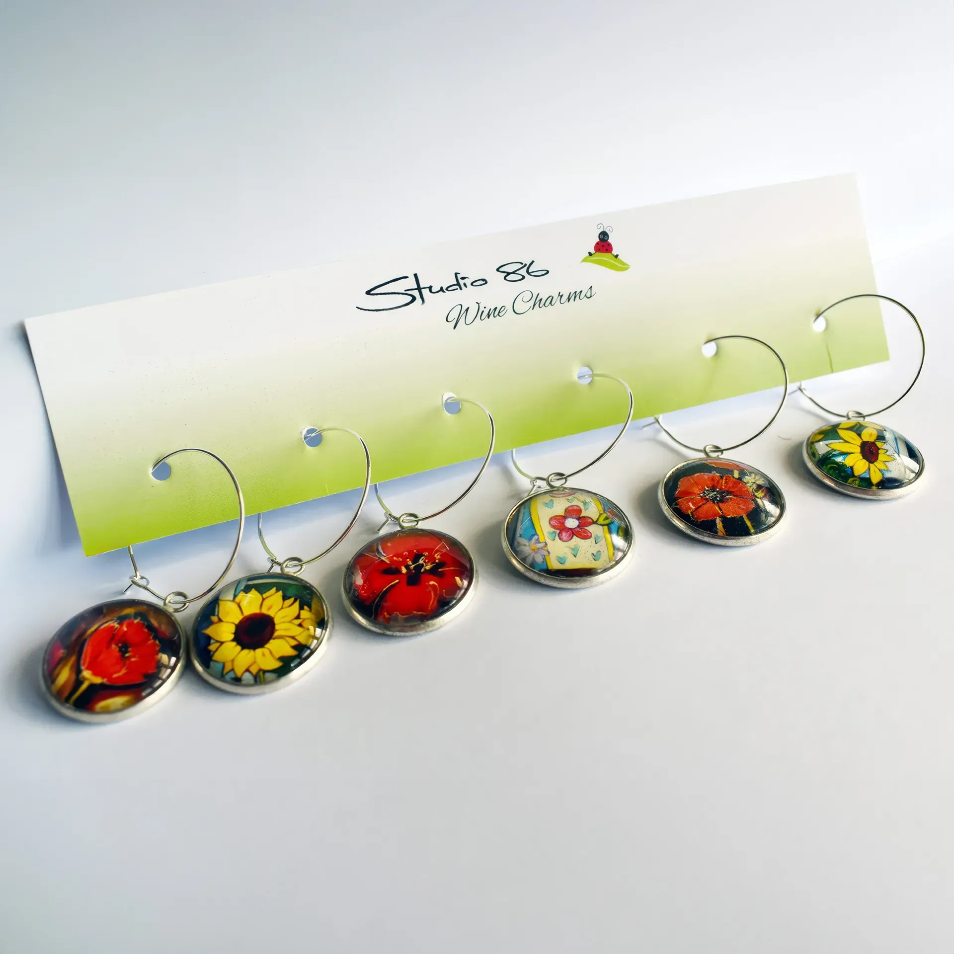 Poppies and Sunflower Wine Charms