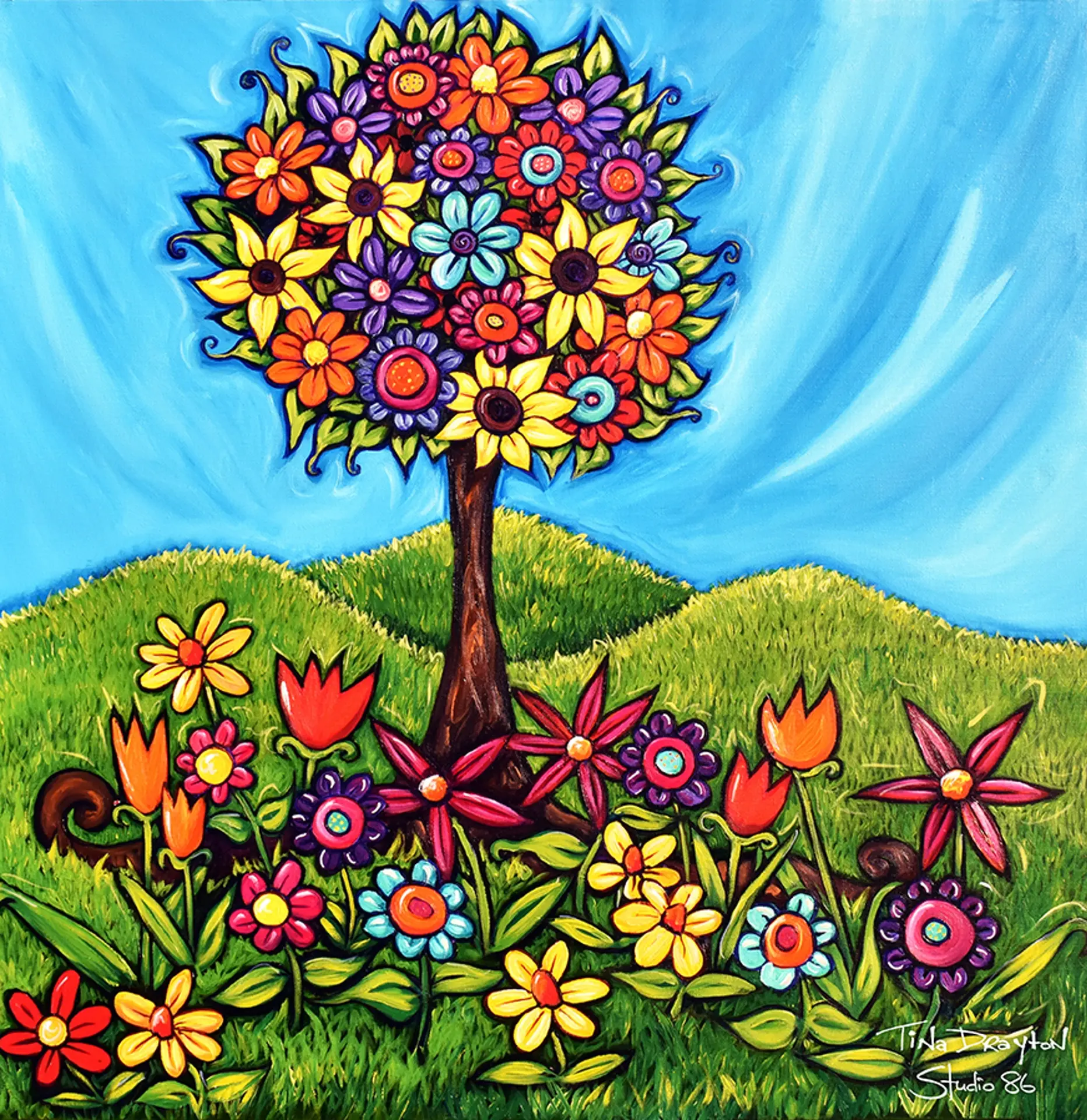 Flower Tree Block Print