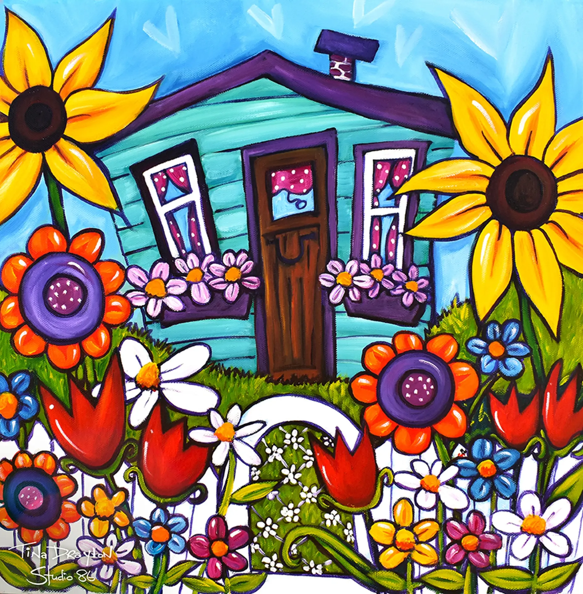 Flower House Block Print