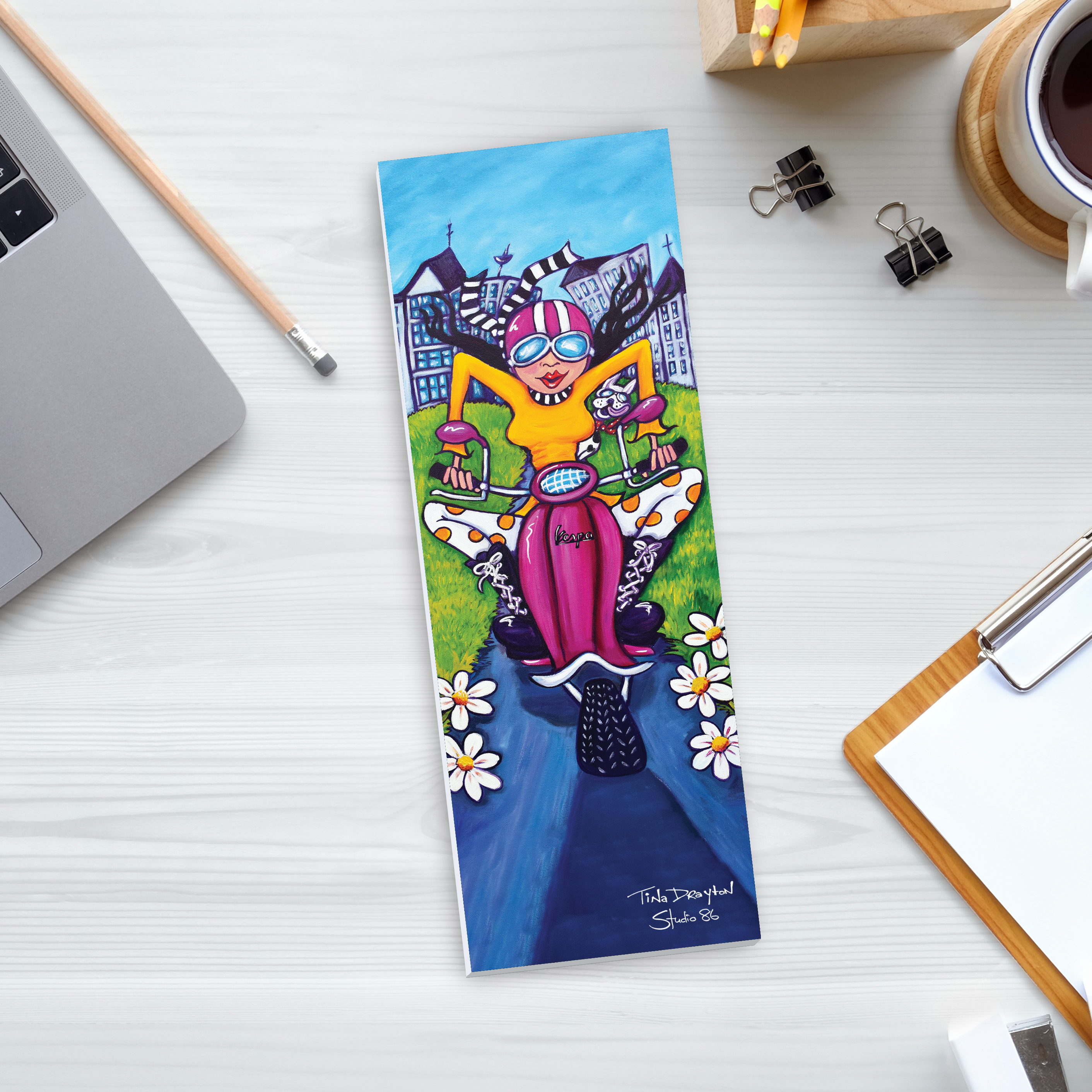 Betty on her Vespa Shopping Pad